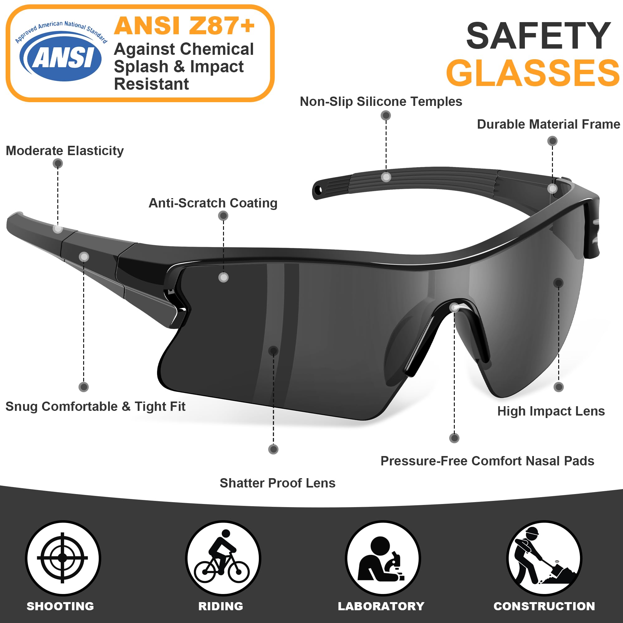 Gafas de seguridad para hombre, antiarañazos, cumple con ANSI z87+, protección UV, protección de goma antideslizante