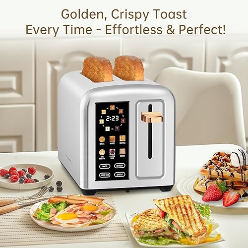 Miniatura 8 de SEEDEEM Tostadora de 2 rebanadas, pantalla táctil real con pantalla LCD, función de una sola rebanada, tostadora de acero inoxidable, calentamiento
