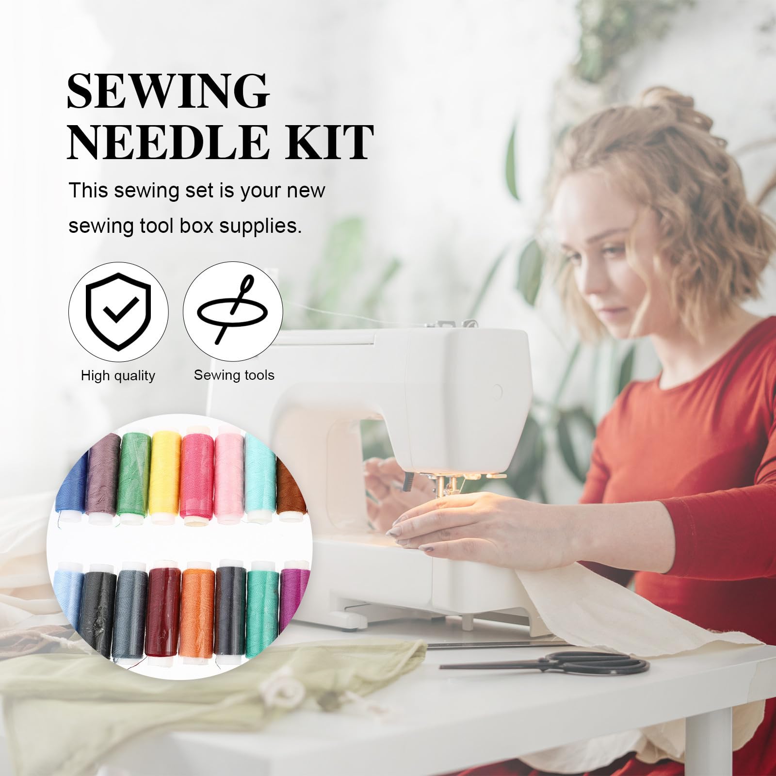 YARNOW Juego de Herramientas de Costura Portátil Hogar Kit de Agujas y Accesorios en Caja de Madera Marrón, Material Acero Inoxidable y Algodón