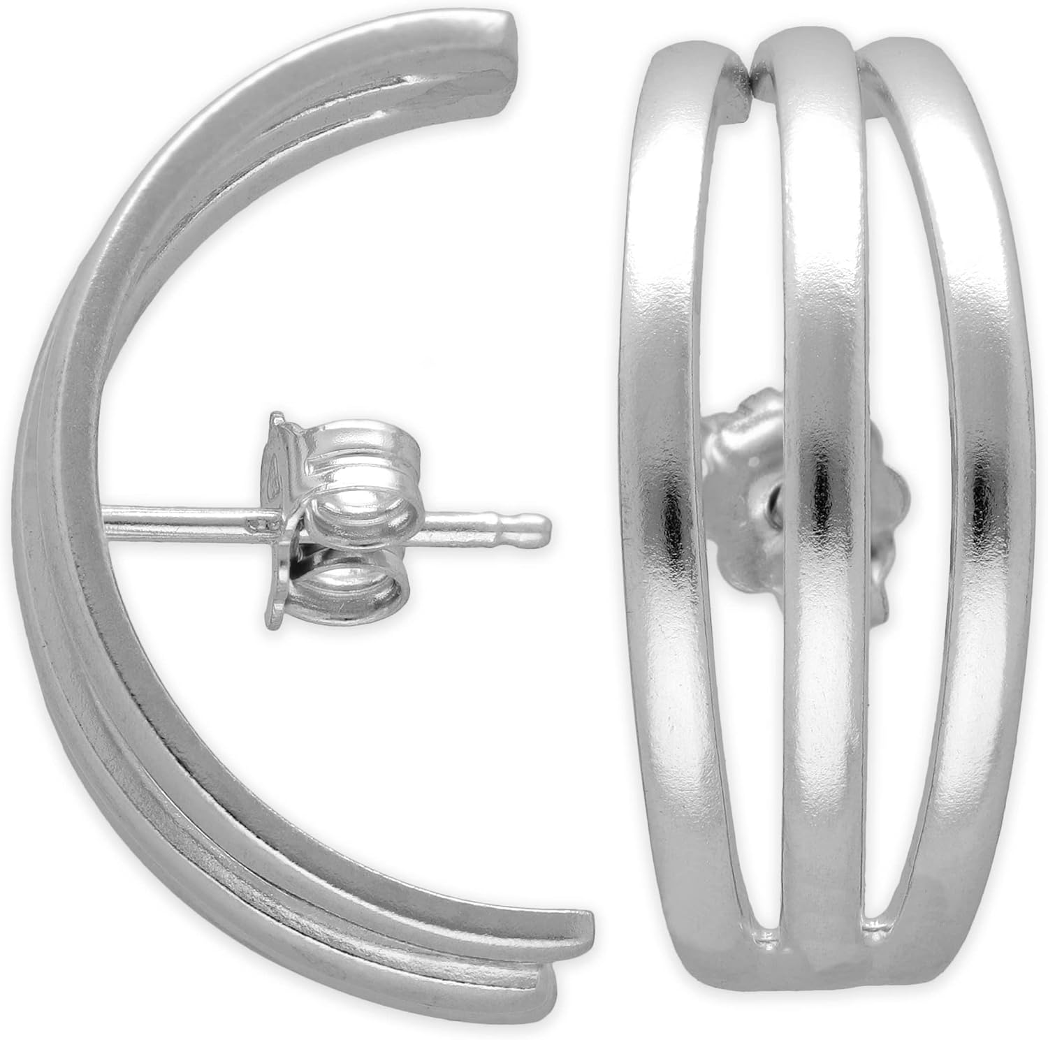 Triple Ring Hoop Earrings in 925 Sterling Silver, Modern Voluminous Design, Hypoallergenic - Handmade by Emmanuela