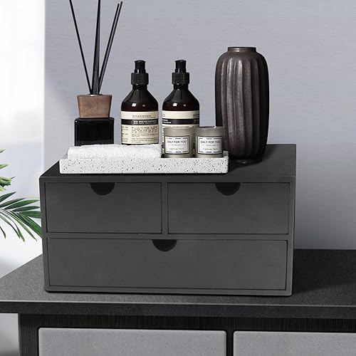 Miniatura 2 de Organizador de escritorio de bambú con 3 cajones, organizador de encimera con cajones, cajón de almacenamiento de maquillaje, caja de organización