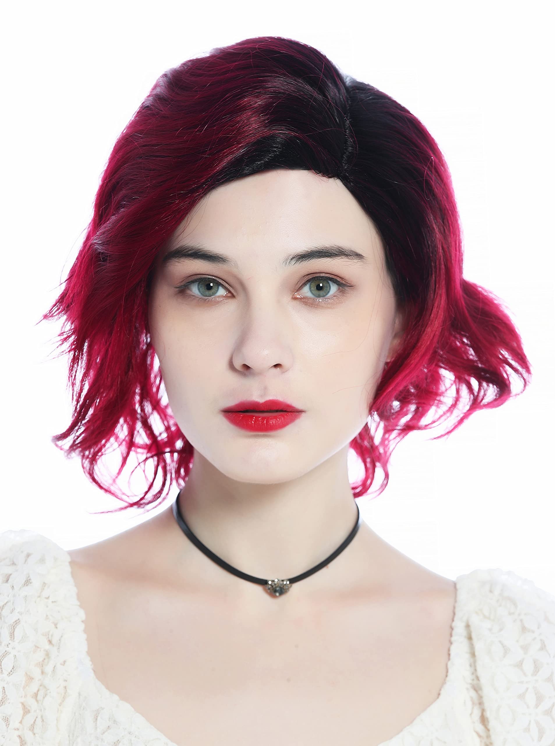 WIG ME UP - DW3334-Y2/BG Ladies' wig short wild wavy parting parted ombre black red, ombre black red (Y2/BG)