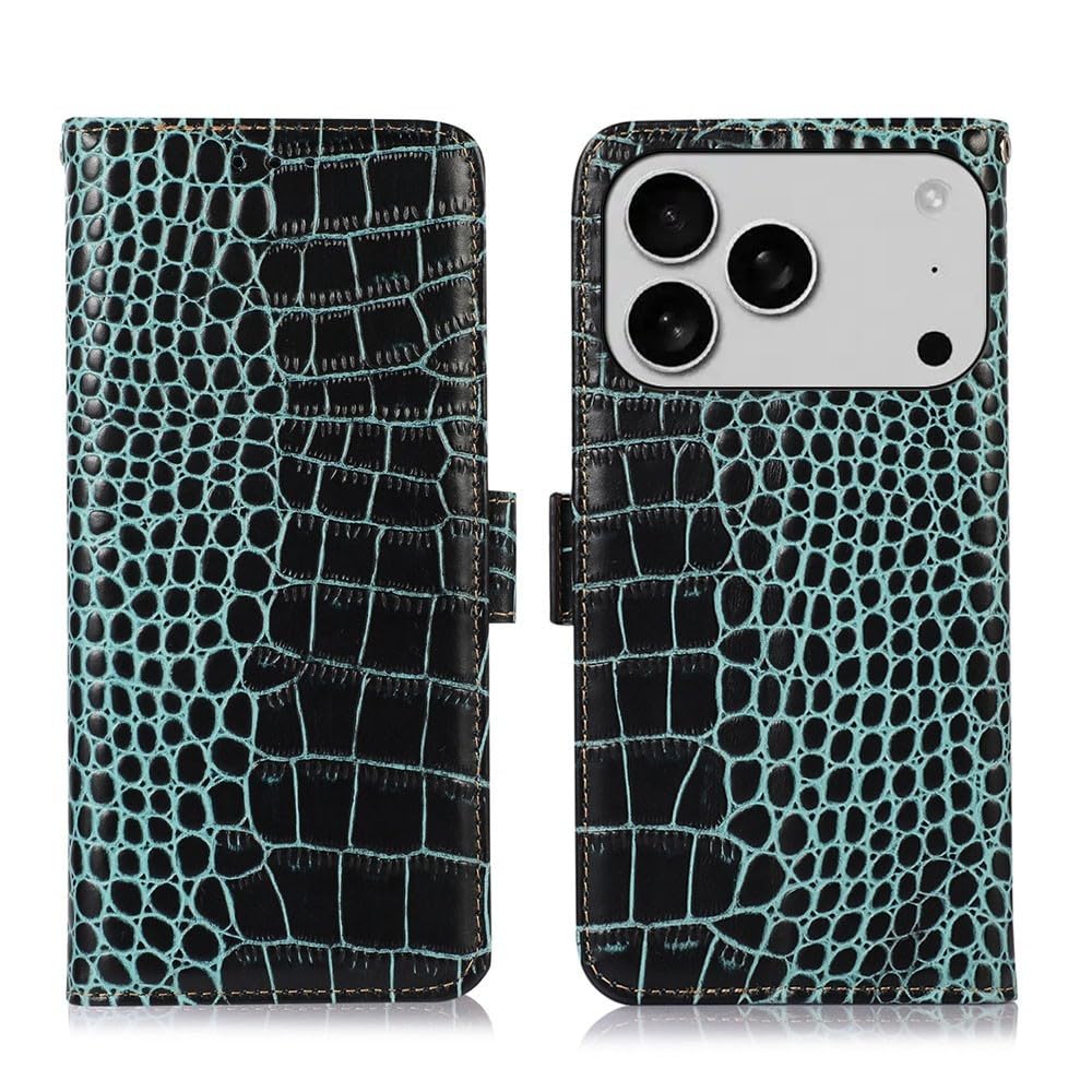 Étui antichoc iPhone 14 Pro Max vert en cuir véritable pour éviter les rayures d'écran - 8