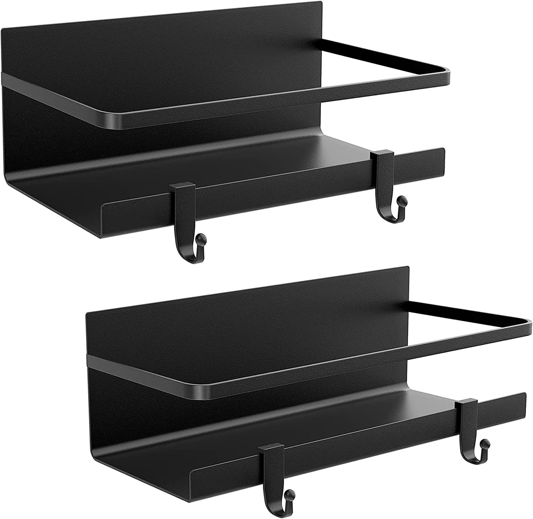 SIMIN 2 Pack Refrigerator Magnetic Spice Rack, Spice Rack Magnetic Shelf, Spice Storage Wall Mounted, Metal Jar Holder Home Kitchen Organization Spice Stand Cabinet With Hooks - Black (shelf1)