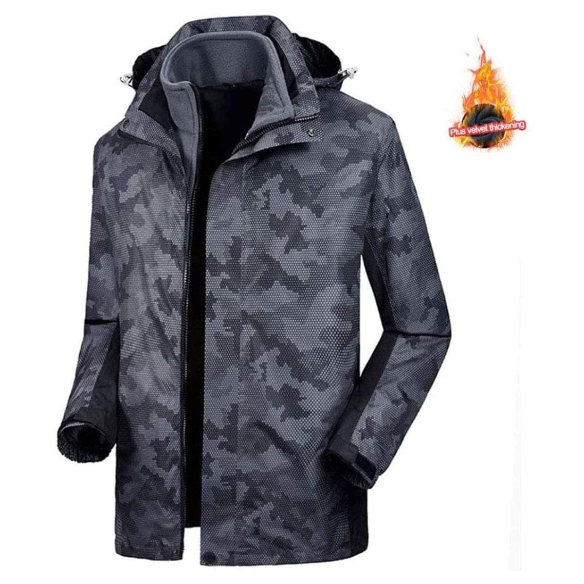 MU Chaqueta de Invierno para Hombre Chaquetas de Esquí Impermeable Chaquetas de Snowboard Fleecas Cálidas Abrigos de Pesca de Montaña Térmica con Capucha Desmontable/Black/M