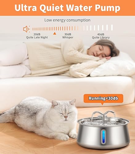 Miniatura 5 de Fuente de agua para gatos de acero inoxidable fuente para gatos de gran capacidad de 135 oz4 litros con ventana de agua, fuente para mascotas para