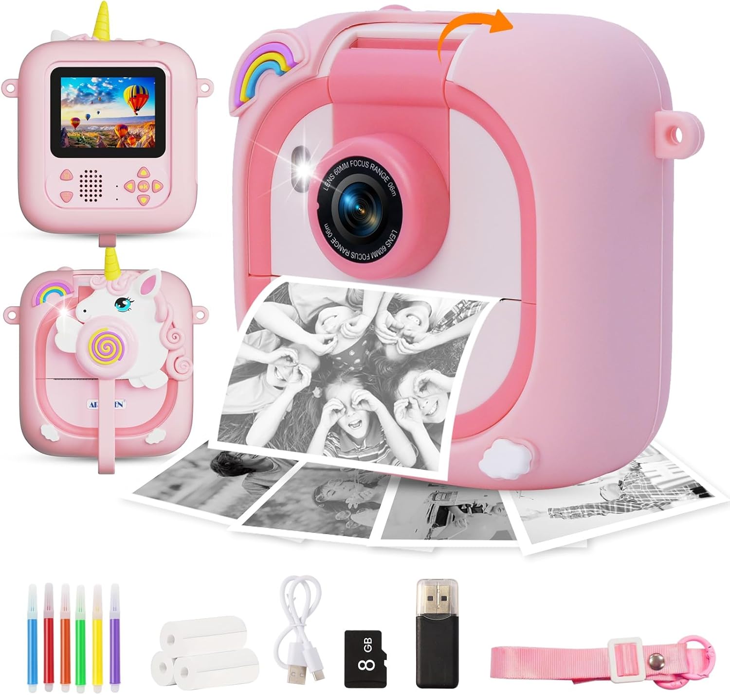 Kids Instant Camera with 180°Flip Lens, ARNSSIEN 2.4″ Instant Camera for Kids 1080P with 3 Rolls of Printing Paper, Baby Gift for Girls Boys 3-12,M2