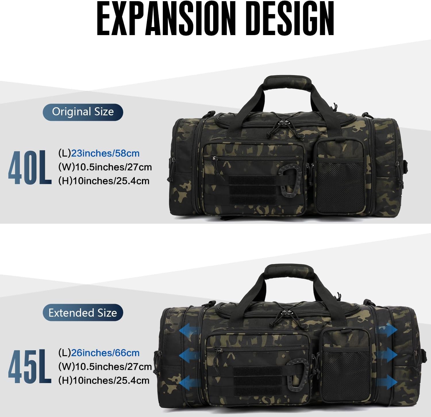 3 in 1 Tactical Gym Bag Backpack for Men 40-45L Expandable Travel Duffle Bag for Women Large Military Sport Duffel Bags Weekend Overnight with Shoe Compartment & Wet Pocket for Fitness, Camo - Image 4