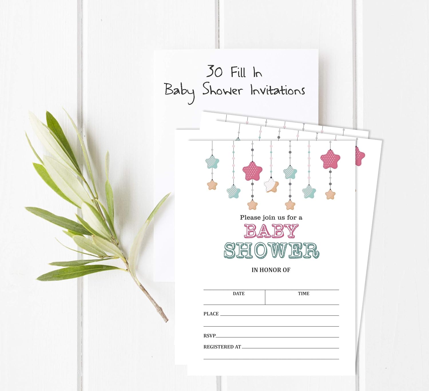 Set of 30 Twinkle Twinkle Little Star Baby Shower Invitations-Diaper Raffle Tickets and Baby Shower Book Request Cards Gender Neutral Invites Its A Boy Its A Girl