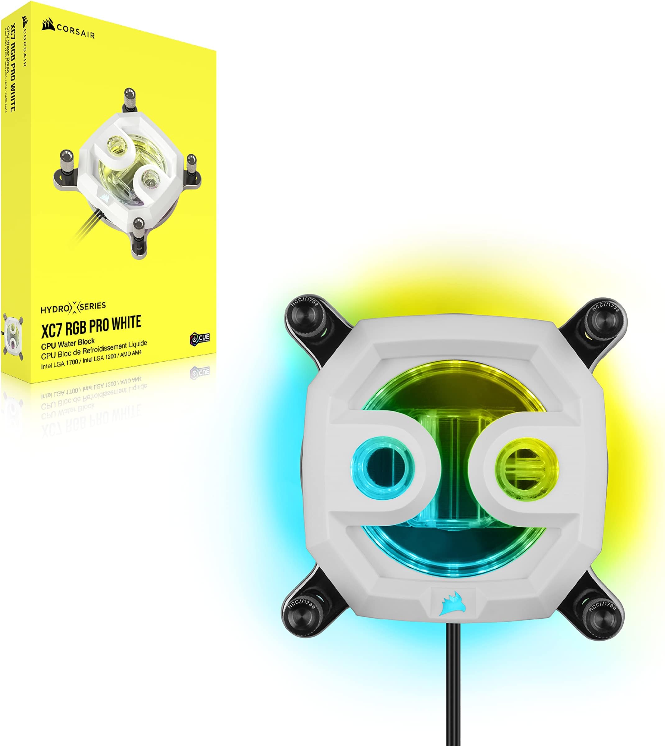 Corsair Hydro X Series XC7 RGB PRO CPU Water Block for Intel LGA 1700, 1200, 115X and AMD Socket AM4 (Copper Cold Plate, 110 MicroCooling Fins, 5V ARGB Motherboard Adapter Cable Included) White