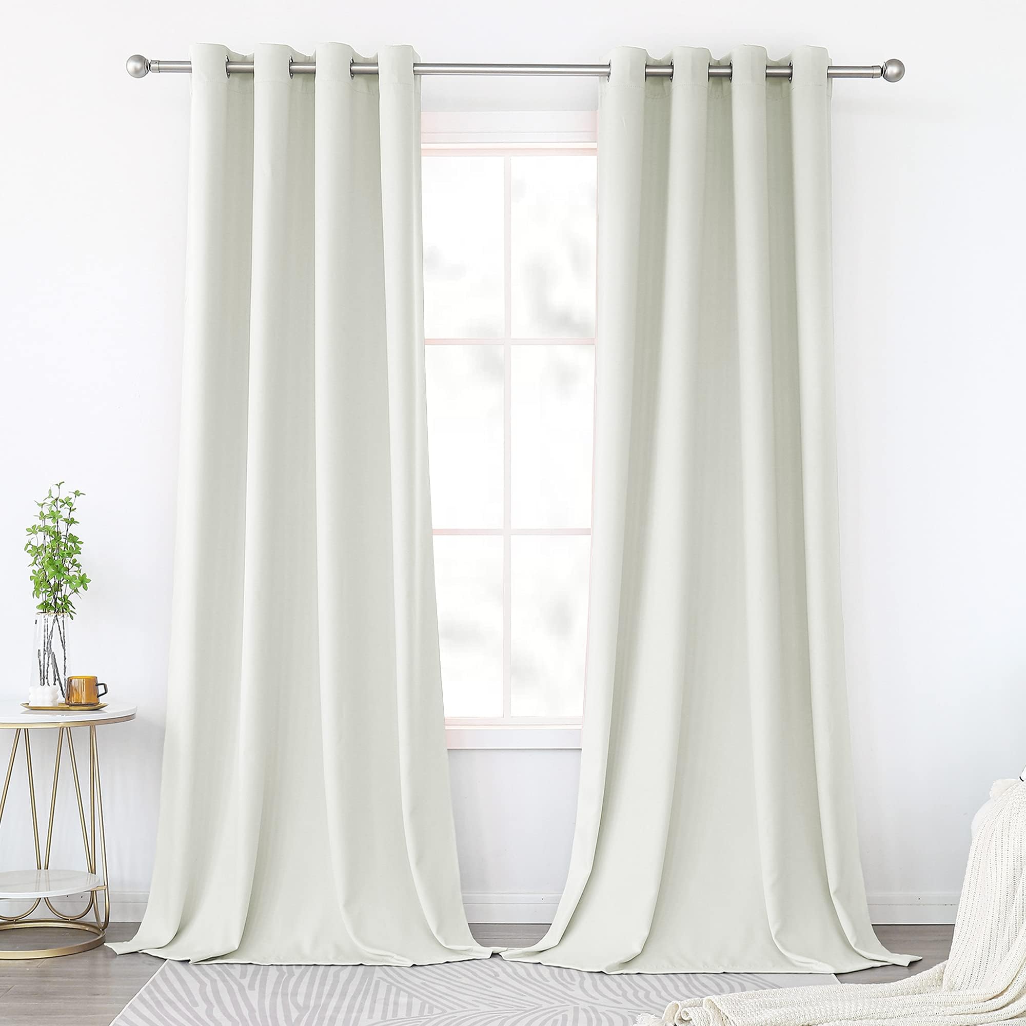 KEQIAOSUOCAICream White Blackout Curtains 95 Inches Long for Living Room - Grommet Room Darkening Thermal Insulated Ivory Curtain Drapes for Bedroom, Light Beige, 2 Panels, 52W x 95L