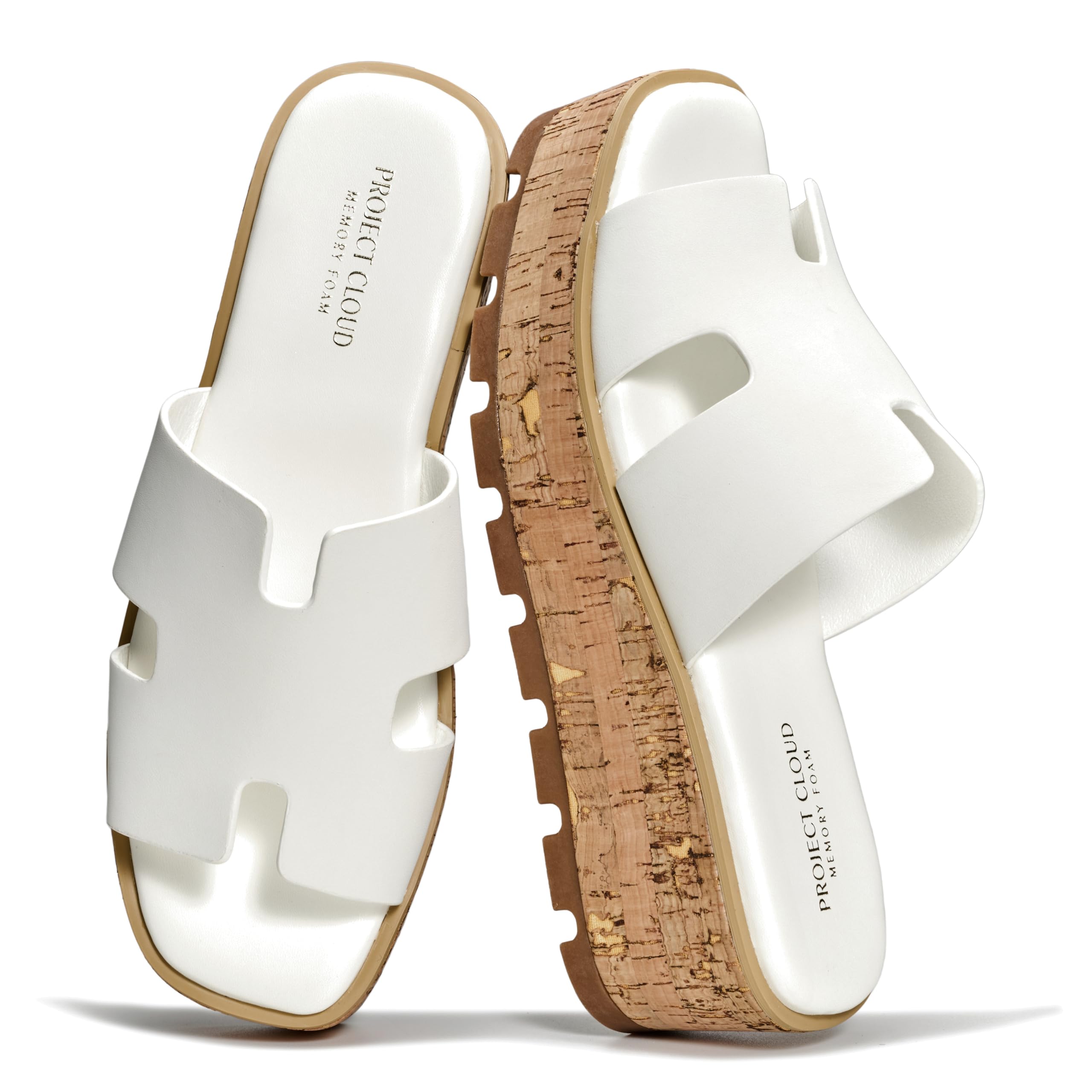 Project Cloud 100% Genuine Leather Wedge Platform Sandals Women Footwear - Memory Foam Insole and Non-Slip Platform Slides for Women - Lightweight