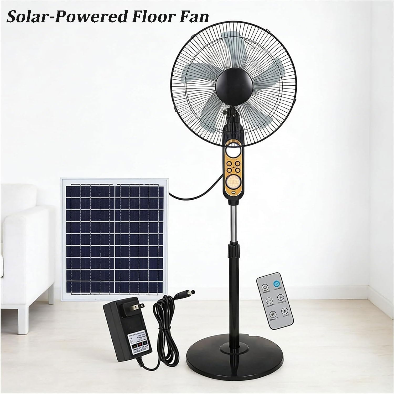 16Inch Solar Floor Fans Portable Standing Fan with Solar Panel, Oscillating Fan, Two Charging Methods, 3 Speeds for Home Office Outdoor