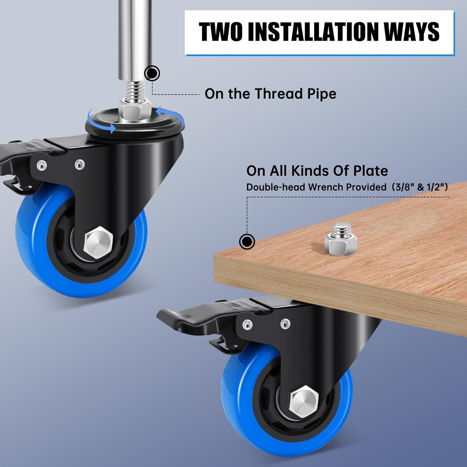 Stem Caster Wheels 3 Inch,Heavy Duty Threaded Stem Casters, 3/8"-16 x 1 (Screw Diameter 3/8", Length 1") Swivel Casters Set of 4 with Safety Dual Locking Wheel for Furniture and Cart