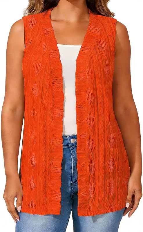 Women Open Front Vest Long Textured Plus Size Casual Streetwear