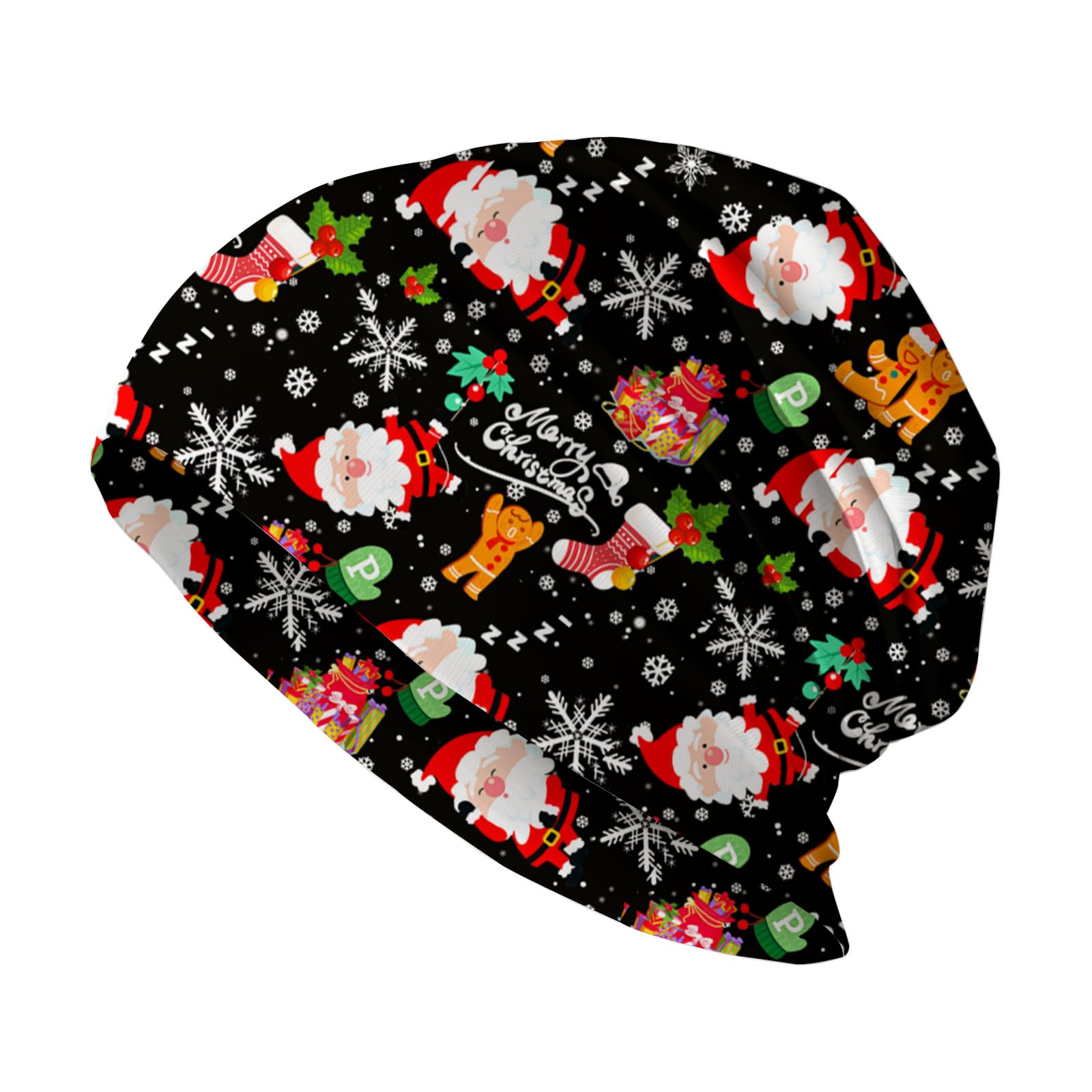 ESLVYXE Holiday Beanie for Women Slouchy Mens Winter Hat Skull Cap Knitted Hat Cancer Headwear Accessories for Women (US, Alpha, One Size, Christmas Santa Snowflakes-2)