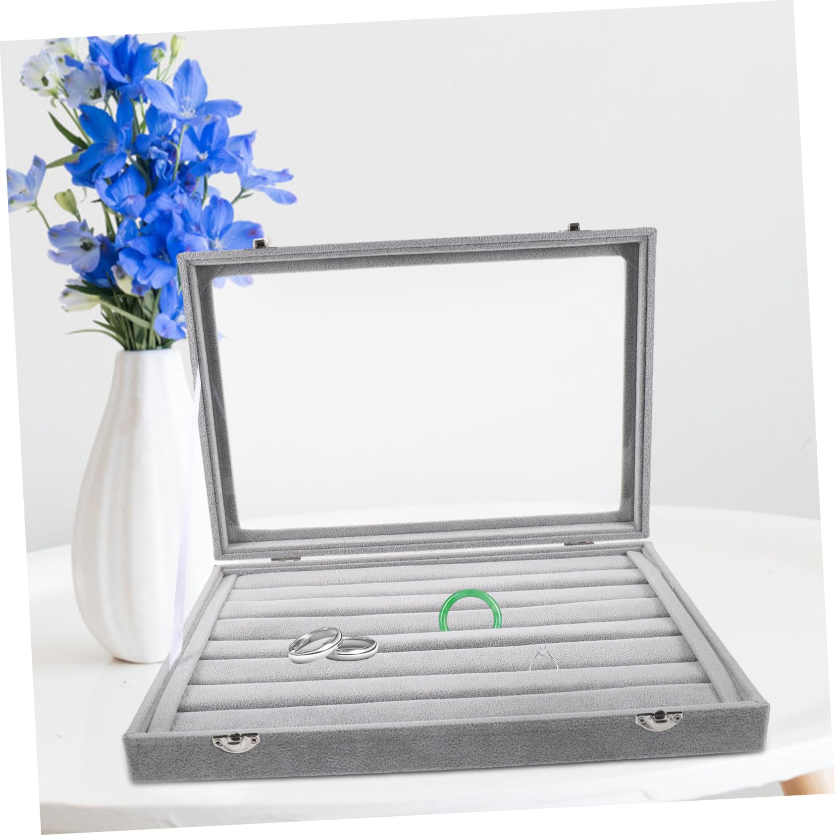 BESPORTBLE Caja de Almacenamiento de Anillos Transparente Apilable Bandejas para Joyas Organizador de Tapa para Exhibir Anillos de Boda Caja