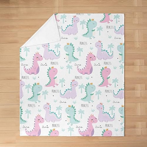 Miniatura 4 de Manta de dinosaurio para niños, manta de vellón kawaii de princesa dinosaurio, ligera, caricatura, acuarela, dinosaurio, pintada a mano, manta de