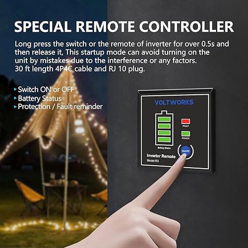 Miniatura 4 de VOLTWORKS - Inversor de onda sinusoidal pura de 3000 W, 12 V CC a 120 V CA para el hogar, caravana, camión, inversor de energía solar fuera de la