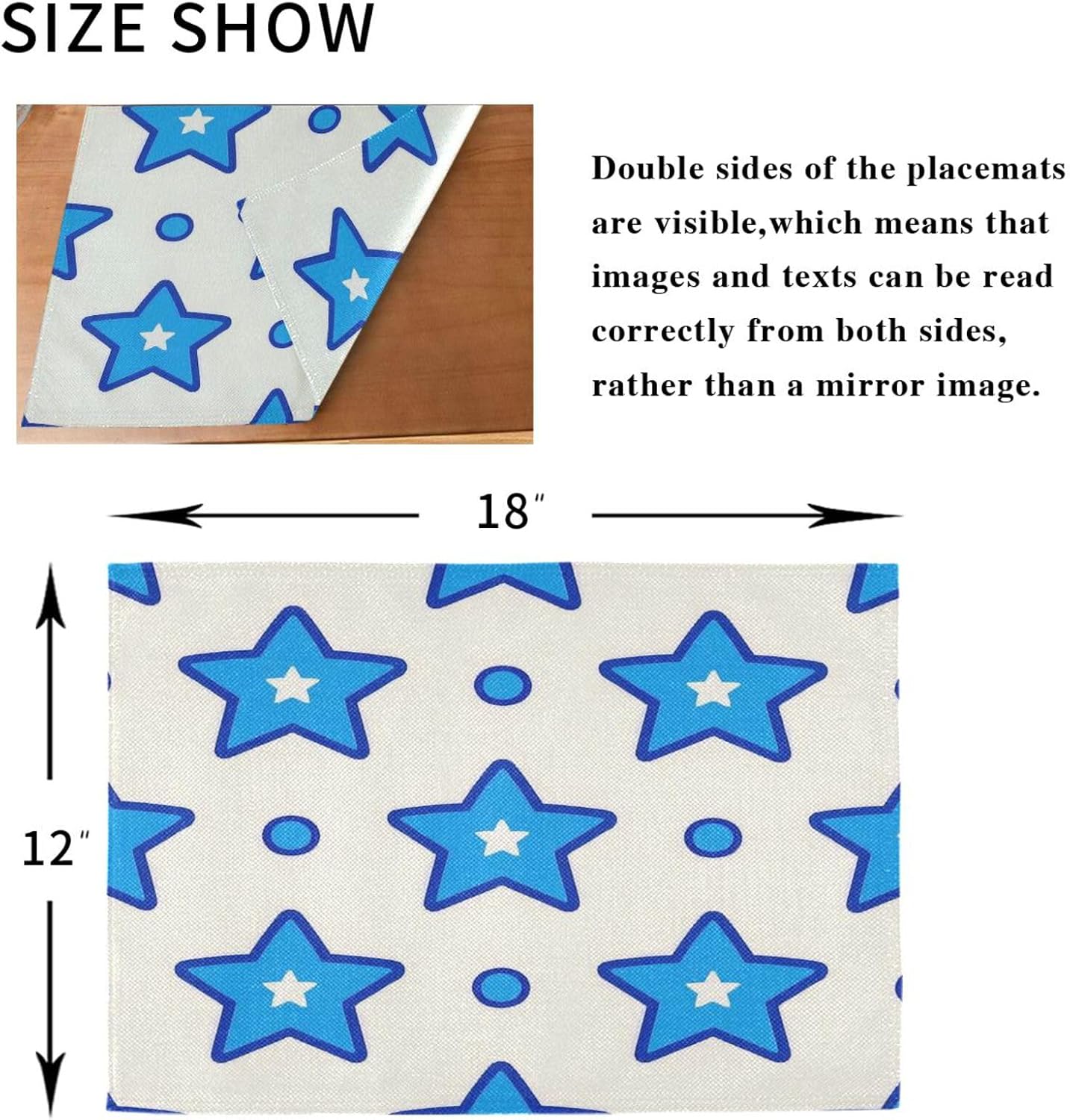 Custom Blue Stars Dot Blue Light Baby placemat with Plate Christmas placemats Cloth Washable Set 6 12 x 18 individuales para mesa de Papel