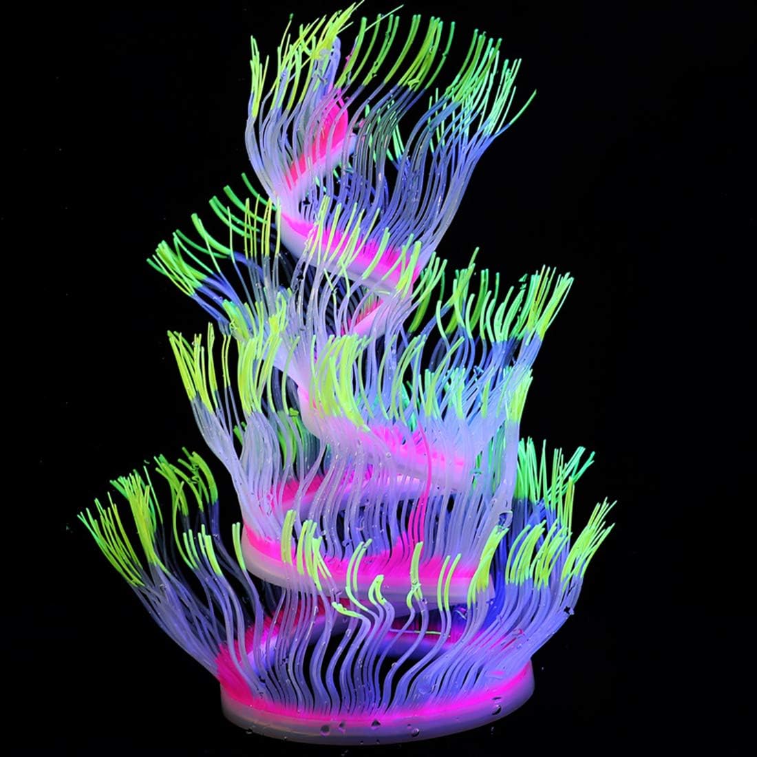 SunKni 20 30 40 Inches Glowing Effect Sea Anemone Aquarium Decorations Plants Fish Tank Ornaments Changeable Folding Artificial Floating Silicone Décor Landscape (40 Inches, Yellow)