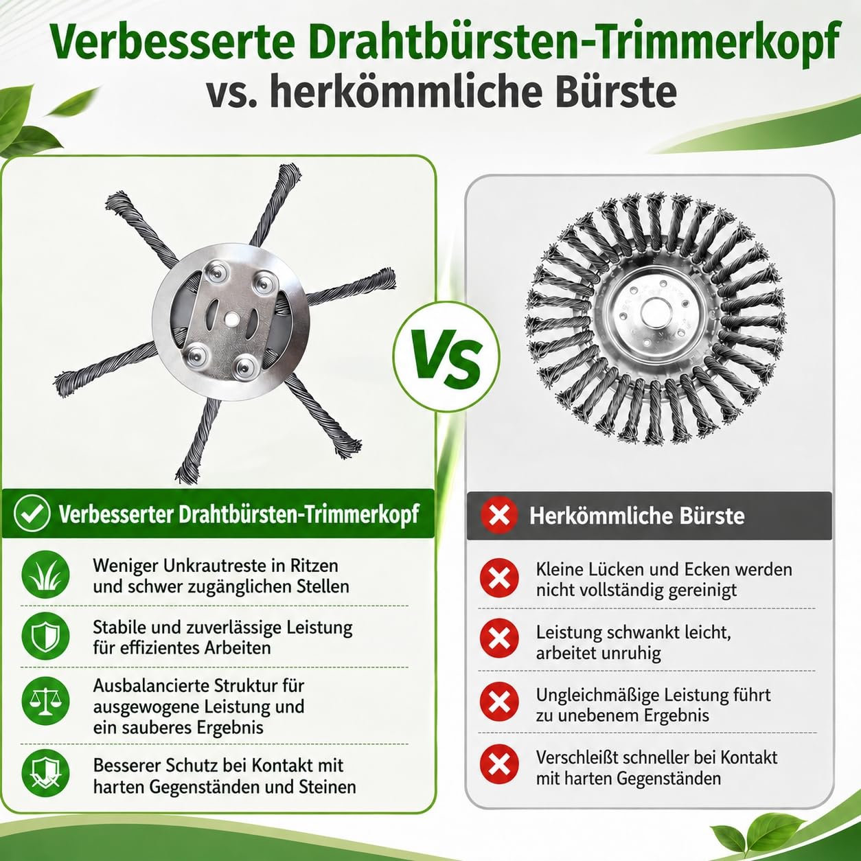 Vultriox Rasentrimmer, Freischneider-Unkrautbürste, 150 mm Wildkrautbürste Mit DREI Bürstenköpfen Und Sechs Bürstenköpfen, Inklusive Montagewerkzeug (6 Köpfe)