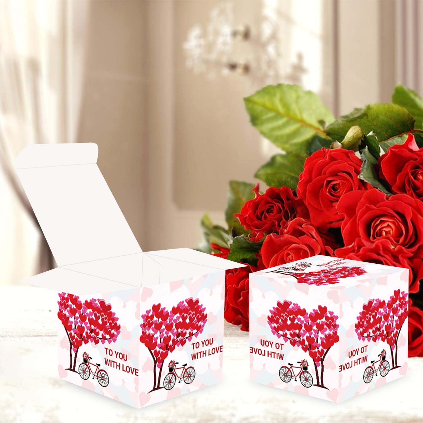 24pz Confezione Regalo San Valentino, Stampe di Cuori Scatole di Carta Pieghevoli Scatola di Cartone per Biscotti e Snack di Caramelle per Bomboniere di San Valentino Forniture per la Classe
