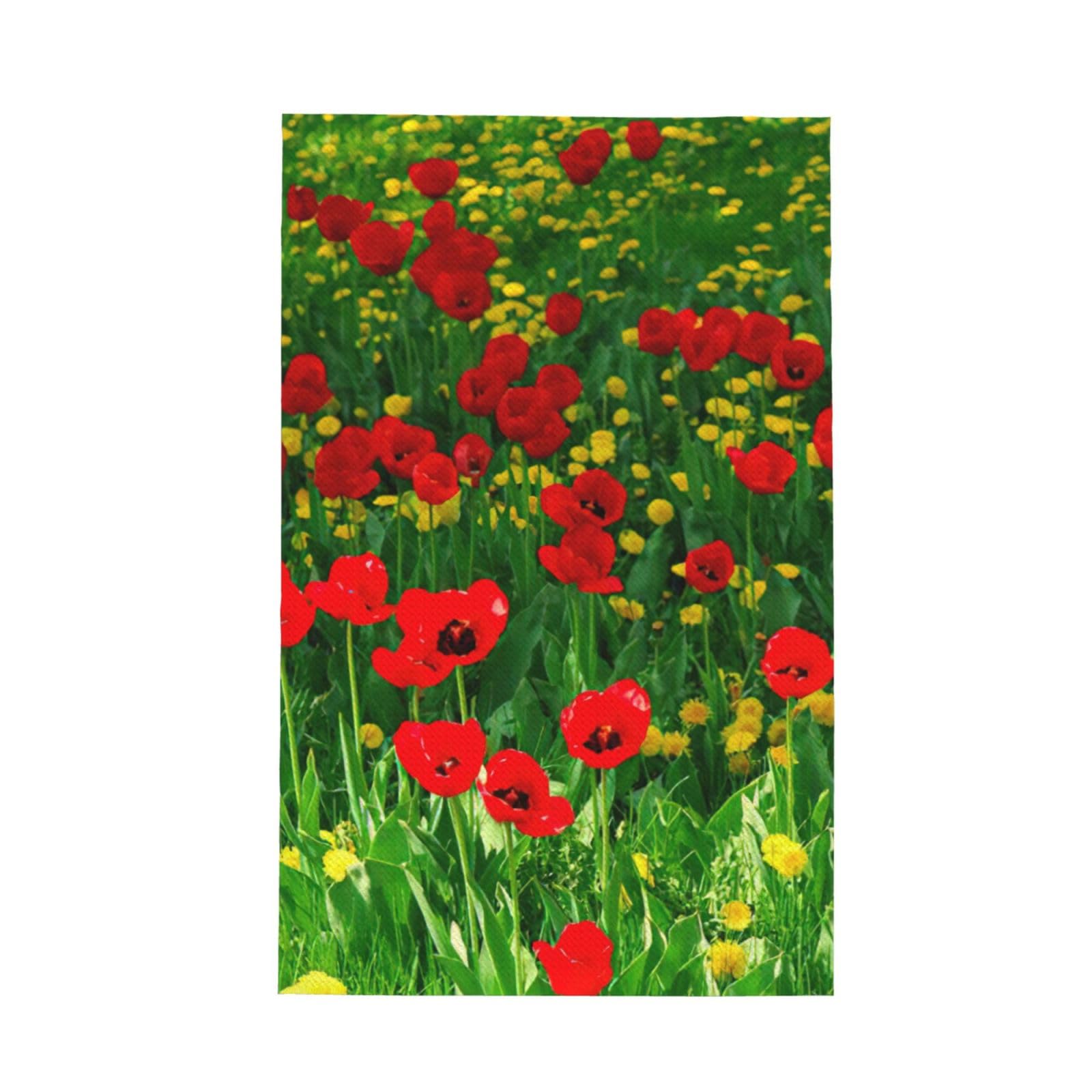 CKGODGF Red Poppy Field Farm Meadow Landscape Print Absorbent Waffle Dishcloths,Kitchen Towels With Hanging Loops,Tea Towels.