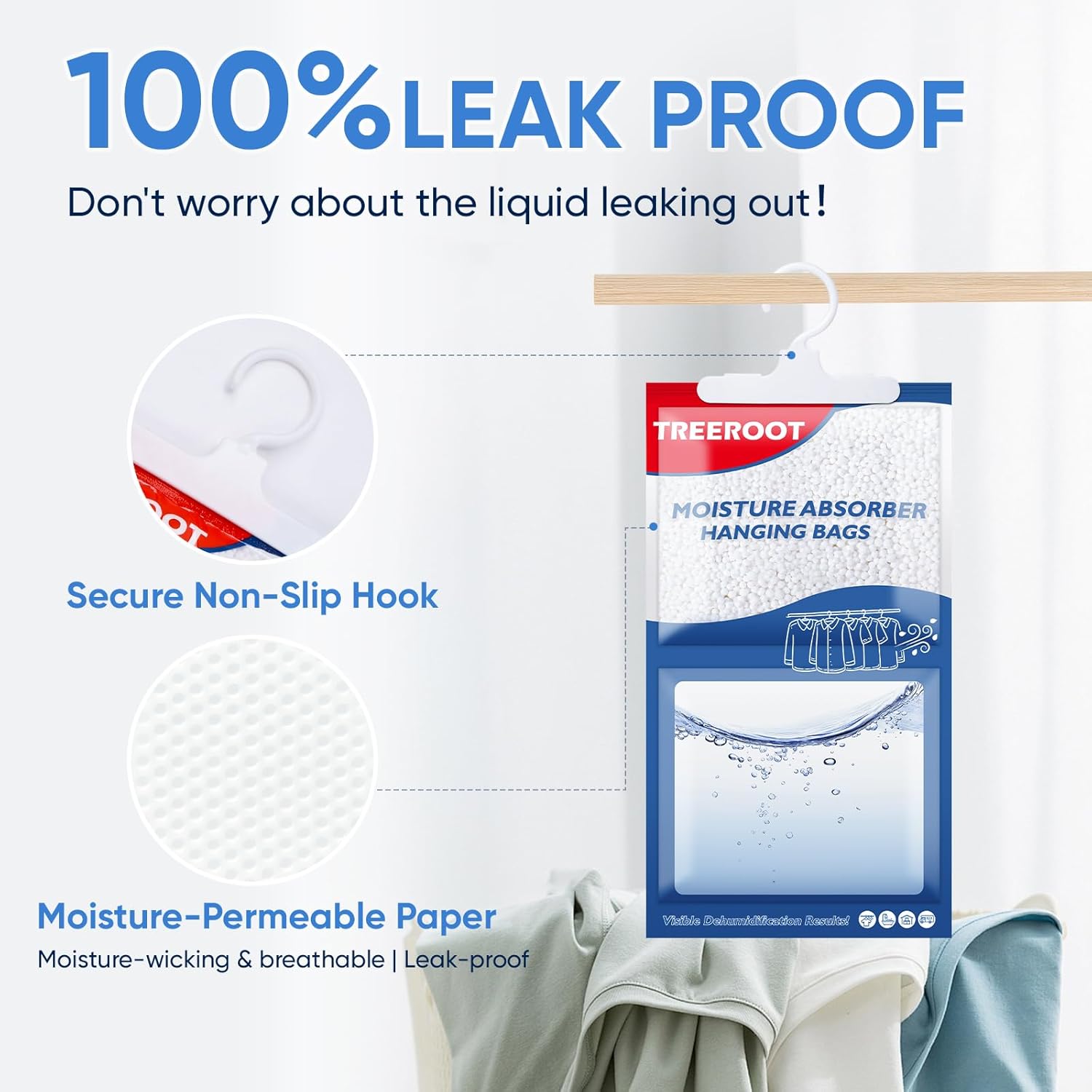 15 Pack Moisture Absorbers for Closet, 16OZ Hanging Closet Dehumidifier Bags, Hanging Humidity Absorber in Wardrobes, Kitchens and Bathrooms