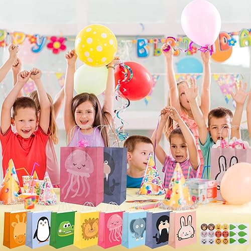Miniatura 7 de Paquete de 24 bolsas de recuerdos de fiesta de animales, bolsas de regalos para niños para fiesta de cumpleaños, bolsas de regalo de animales