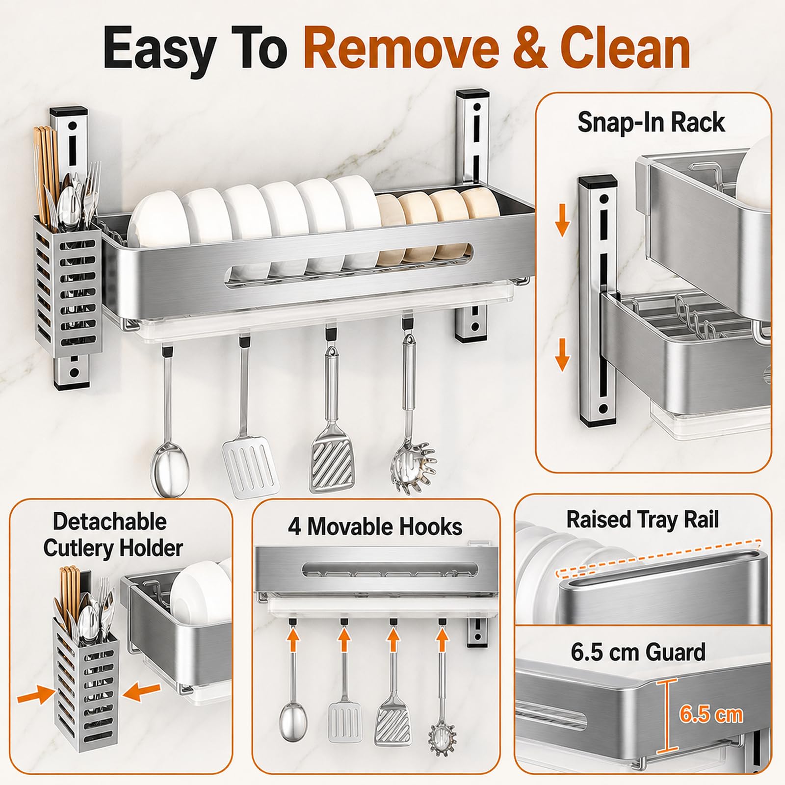 Escurridor de Platos de Pared,Escurridor de Pared,Escurreplatos De Pared De Acero Inoxidable,Escurreplatos sobre Fregadero,Ahorra Espacio,para Platos,Cuencos y Tablas de Cortar