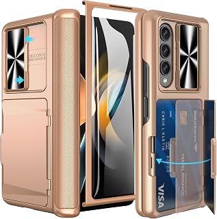 Vihibii for Samsung Galaxy Z Fold 4 Case with Hinge Protection, Credit Card Slot Kickstand Design, Slide Camera Cover & Screen Protector Full Protection Hard PC Phone Case for Z Fold 4 5G (Rose Gold)