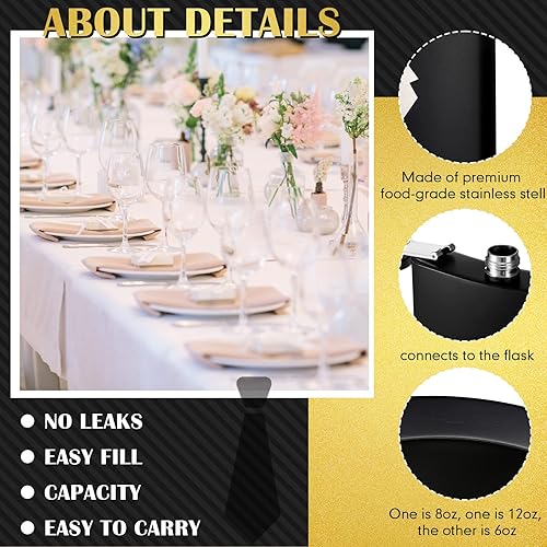 Miniatura 4 de Juego de 32 piezas de regalo para padrinos de boda, 8 bolsas de regalo para padrinos de boda, 8 onzas, de acero inoxidable, esmoquin, frasco de