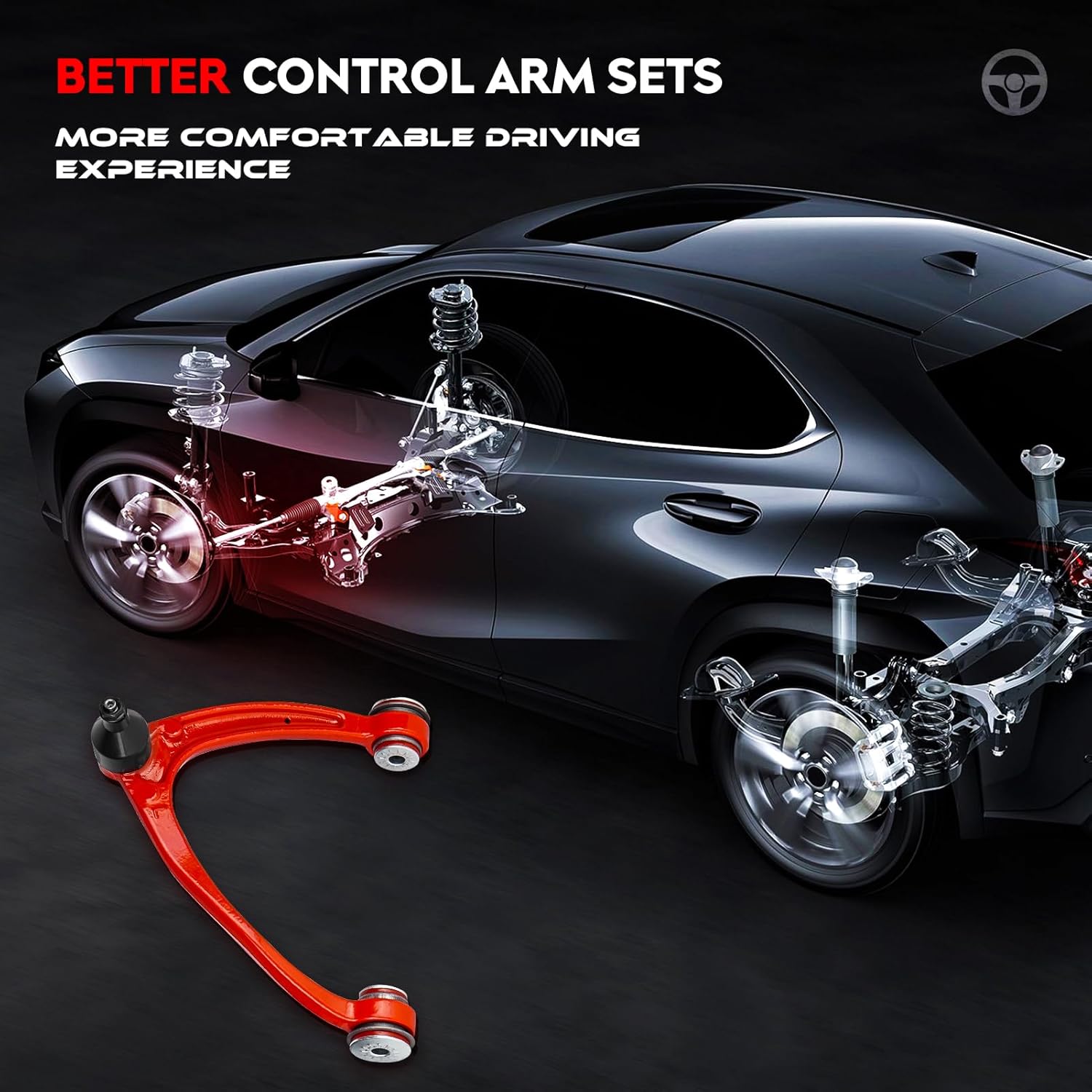 4 PCS Front Upper Control Arm Kit w/Ball Joint with Polyurethane Bushing Suspension Kit for Avalanche, Escalade ESV/EXT, Suburban 1500/Silverado 1500/Sierra 1500/Tahoe/Yukon 2007-2013 (Only For 4WD)