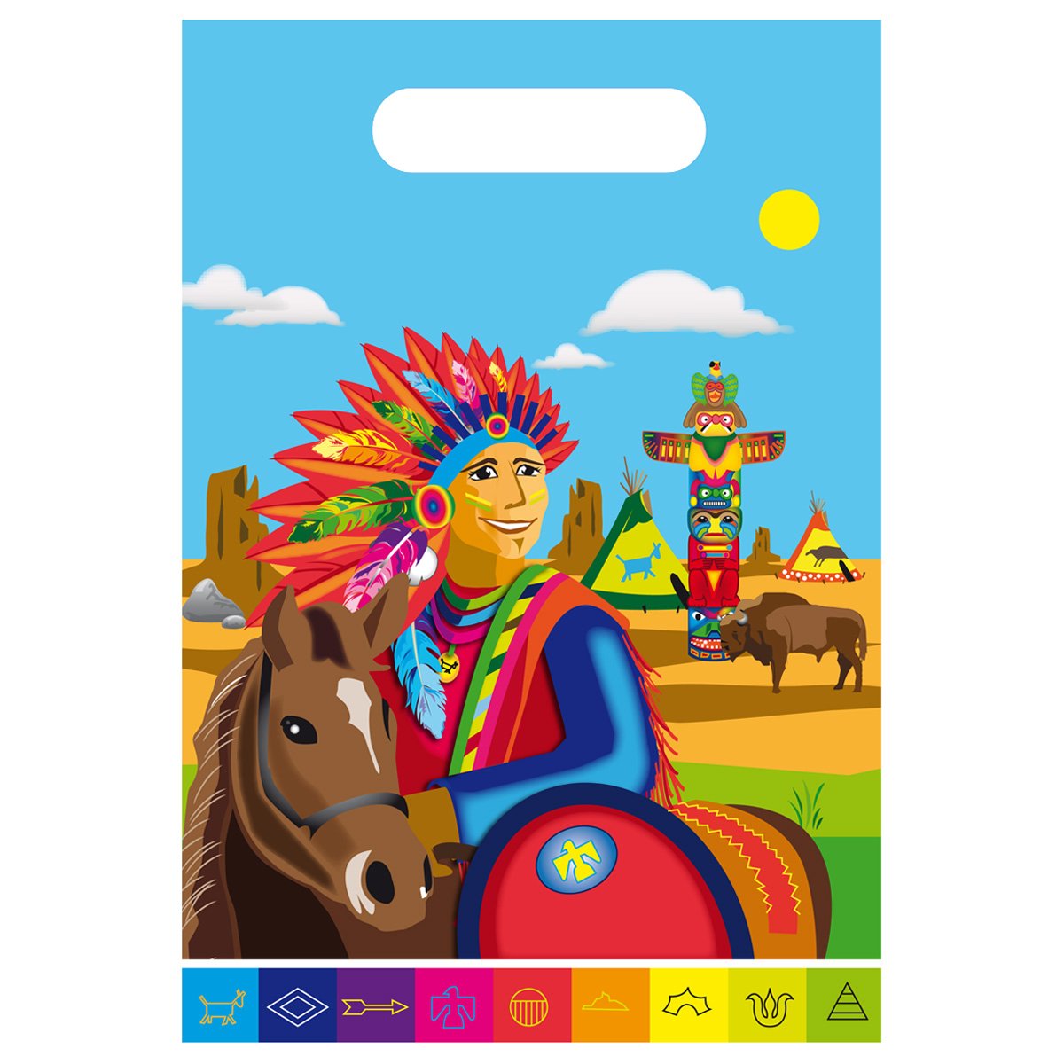 Folat - Native American Party Gift Bags - 8 pieces, Multi Colors, standard size