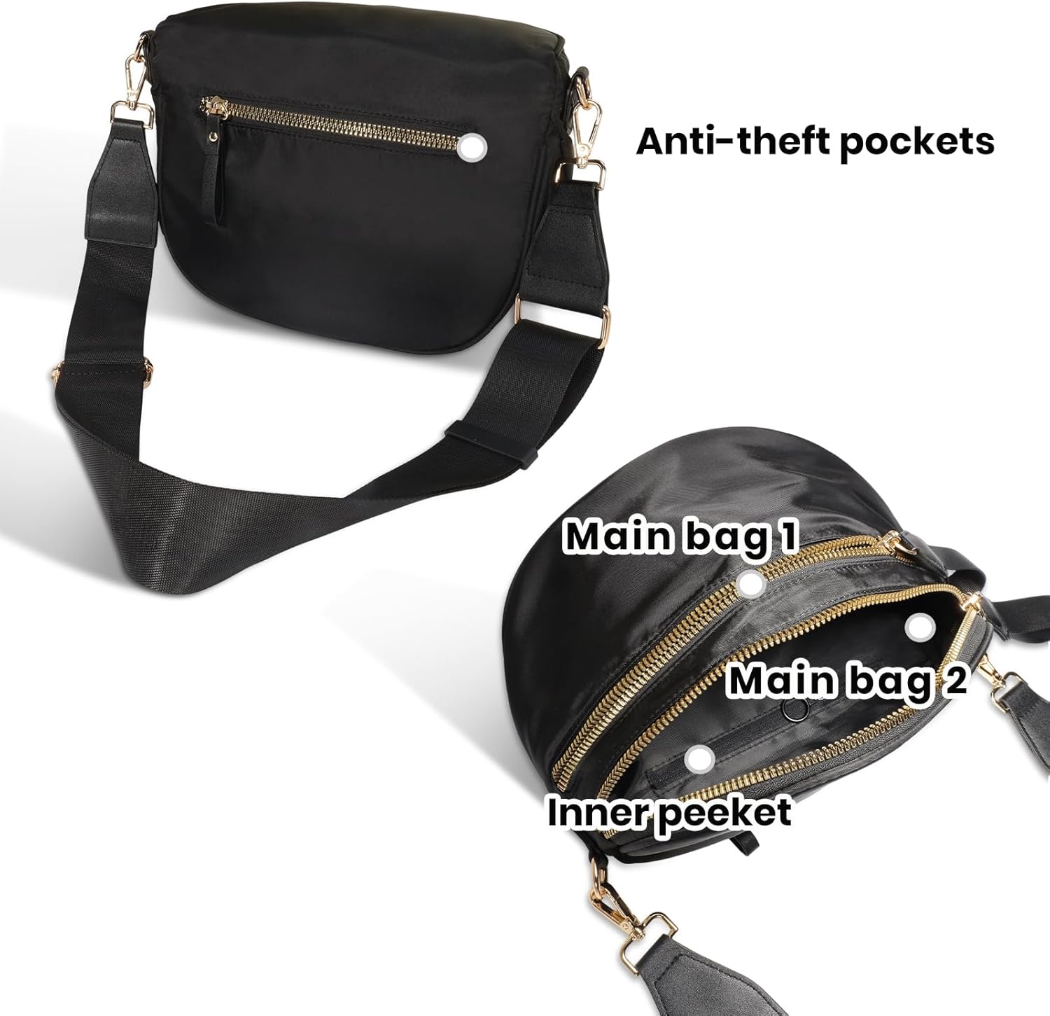 Checkered Crossbody Bum Bags for Women, Spacious Nylon Bum Bag witn Adjustable Shoulder Strap - Image 5