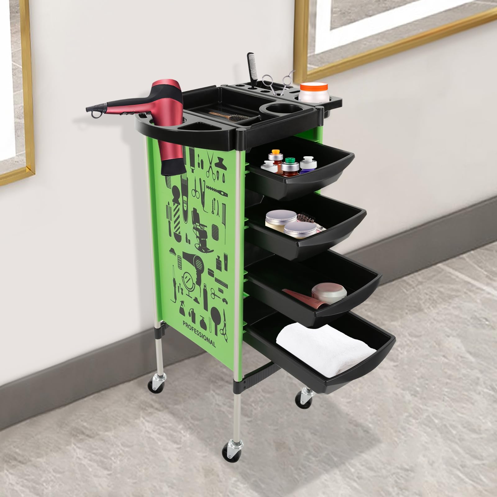 Chariot de coiffeur à 5 niveaux avec tiroirs