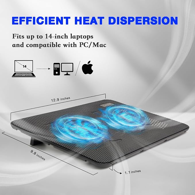 Base para laptop Coolertek con 2 ventiladores LED azules miniatura 5
