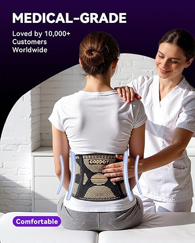 Vista 3 de Soportes de espalda de cobre para dolor lumbar, cinturón de soporte lumbar transpirable para hombres y mujeres, faja lumbar para hernia de disco