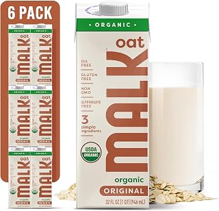 MALK Organic Shelf-Stable Oat Milk, 32oz Pack of 6 - Vegan Dairy-Free, No Gums Fillers, Gluten-Free Oats for Lattes Smoothies Cereal