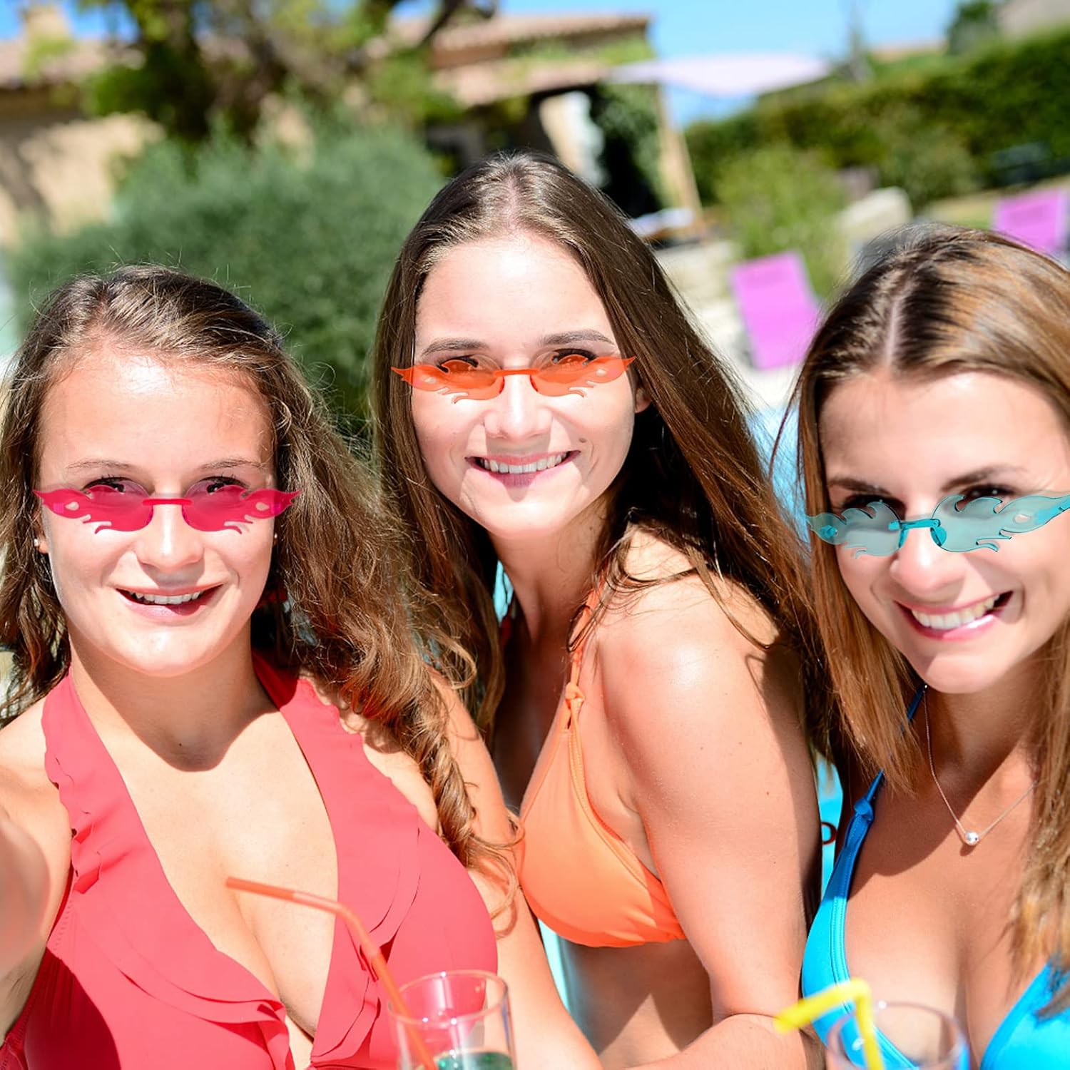 Pibupibu 12 Pack Fire Flame Sunglasses Bulk Rimless Flame Wave Glasses Fun Cool Y2k Glasses Party Favors - Image 7