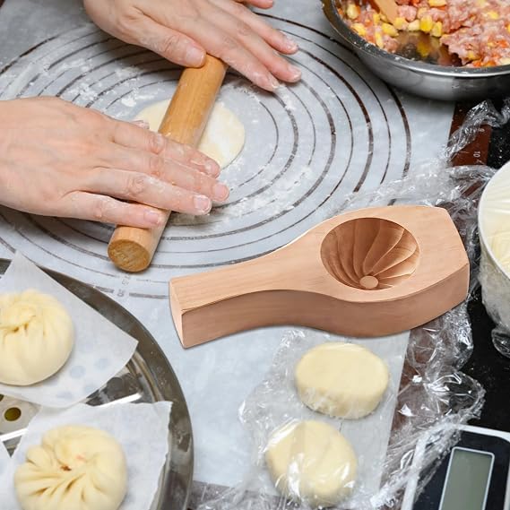 2 Wooden Baozi Molds, Large & Small, Dumpling Presses For Authentic Chinese Buns, Xiaolongbao, Easy Dough Shaping Tool