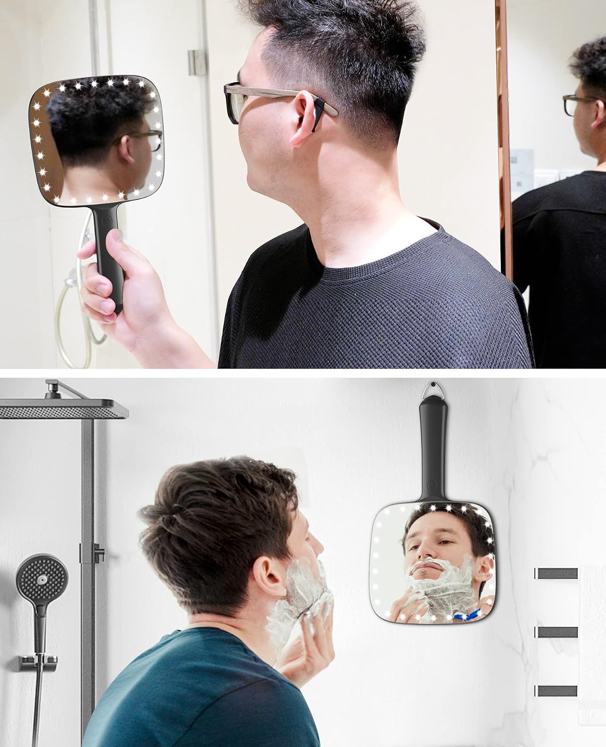 Famihomii Hand Mirror with 3 Light Color Dimmable Lighted Handheld Mirror image 2