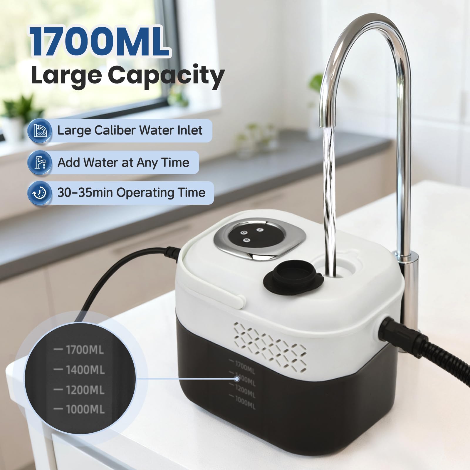 Nettoyer à Vapeur,2500W Nettoyeur Vapeur Professionnel avec 6 Réglages,1700ML Réservoir d'eau de Grande Capacité et 15 Accessoires, Salle de bain, Cuisine, Fenêtres, Voiture et Rideaux.