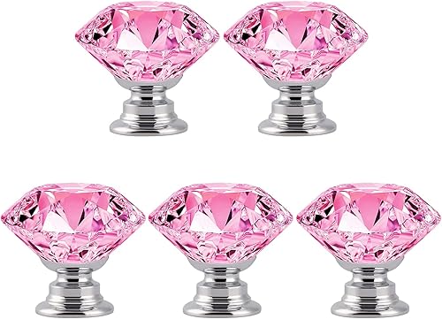 Miniatura 13 de 8 piezas de tiradores de gabinete de cristal rosa, perillas de vidrio de diamante de 30 mm, asas decorativas de gabinete de cocina para cajones