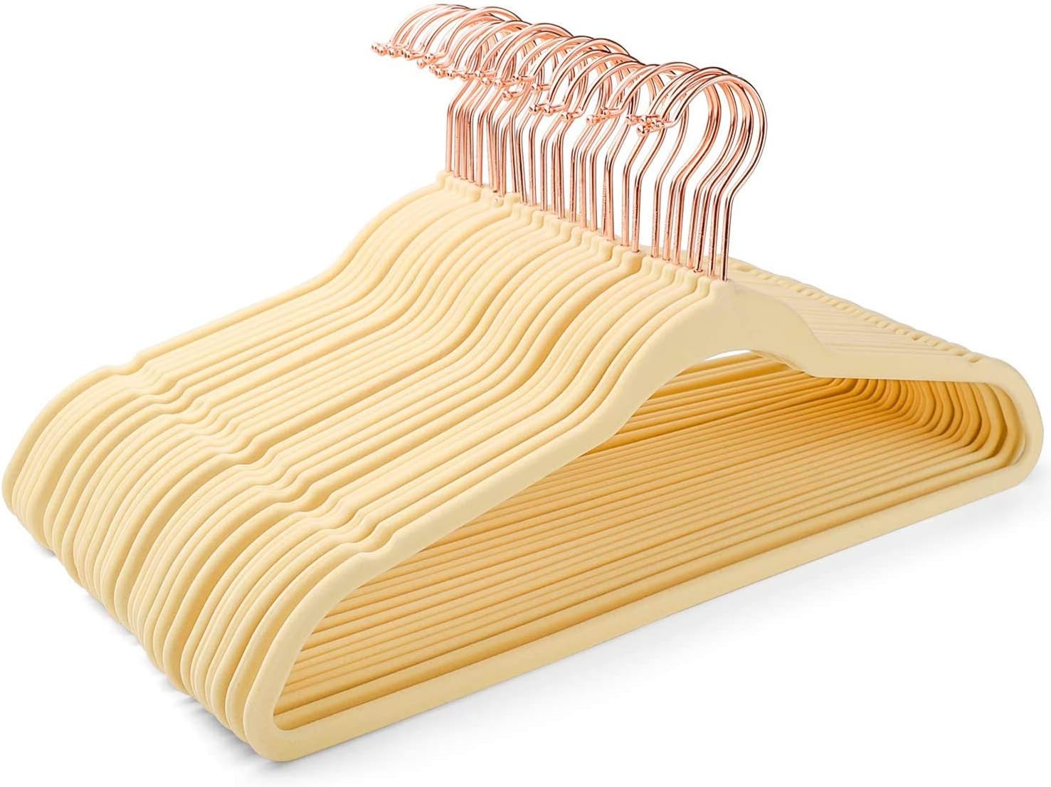 Pretigo Velvet Hangers Non-Slip Velvet Hanger 50 Pack-Clothes Hangers Velvet Space Saving Clothes Hangers Non Slip Hangers for Coats, Suit,Beige