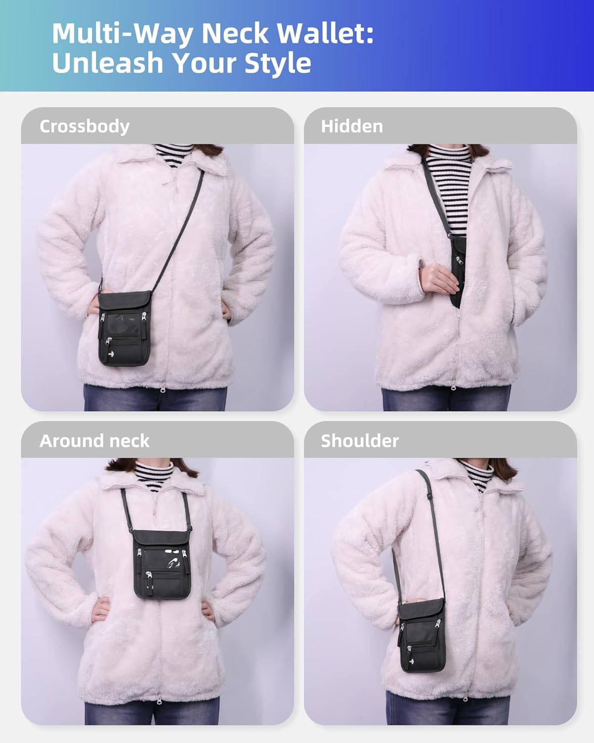 WALNEW Passport Holder Neck Pouch Travel Wallet for Women and Men, RFID Blocking Security Slim Traveling Wallet with Around Neck Lanyard Strap - Image 6