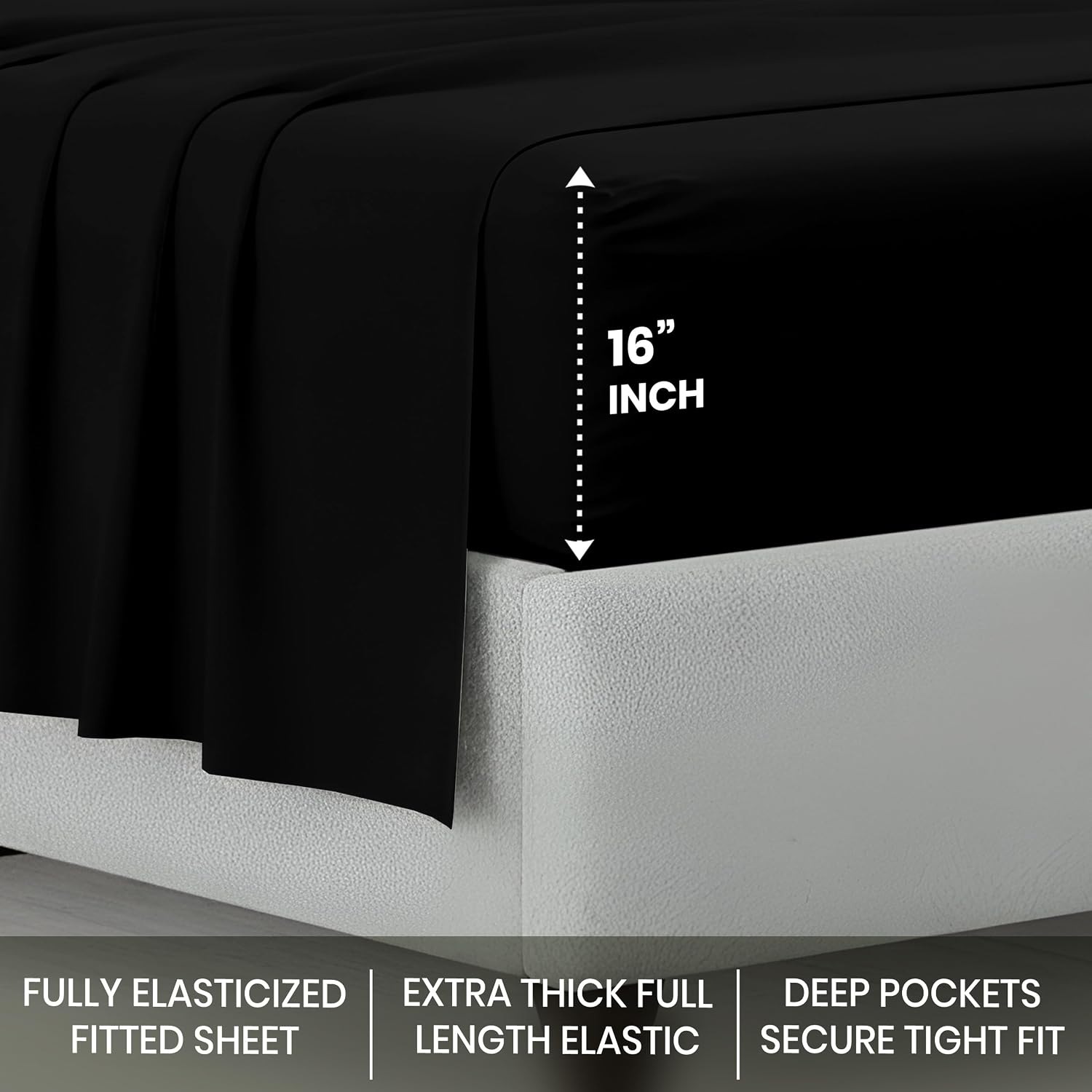  Bed Sheets 4 Piece 100% Egyptian Cotton 600 Thread Count Soft Crisp Cooling Cotton Luxury Hotel Sheets Thick with 16" Inch Deep Pocket Snug Fit Smooth Sateen Weave (Black, Twin) thumbnail