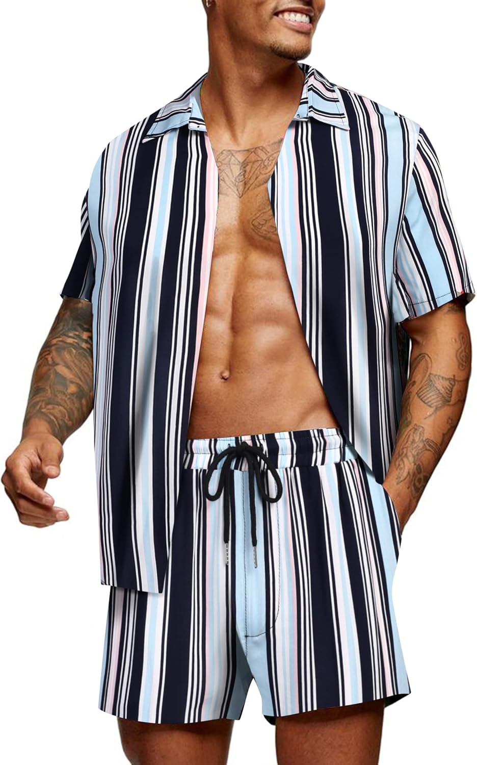 COOFANDY Men's Hawaiian Matching Set Summer Beach 2 Piece Outfits Flower Button Down Shirts and Shorts Vacation Outfits