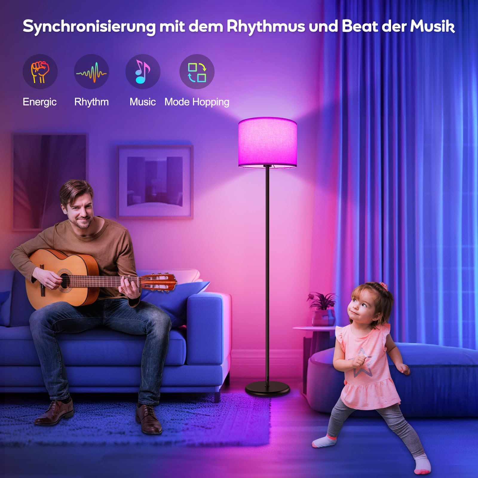 AmazeFun LED Stehlampe Dimmbar, 156cm RGB Stehlampe Wohnzimmer,Steuerbar via App Kompatibel mit Alexa/Google Assistant,16 Millionen Farben,DIY-Modus,Musikmodus & Timing-Funktion, WiFi E27 Standlampe